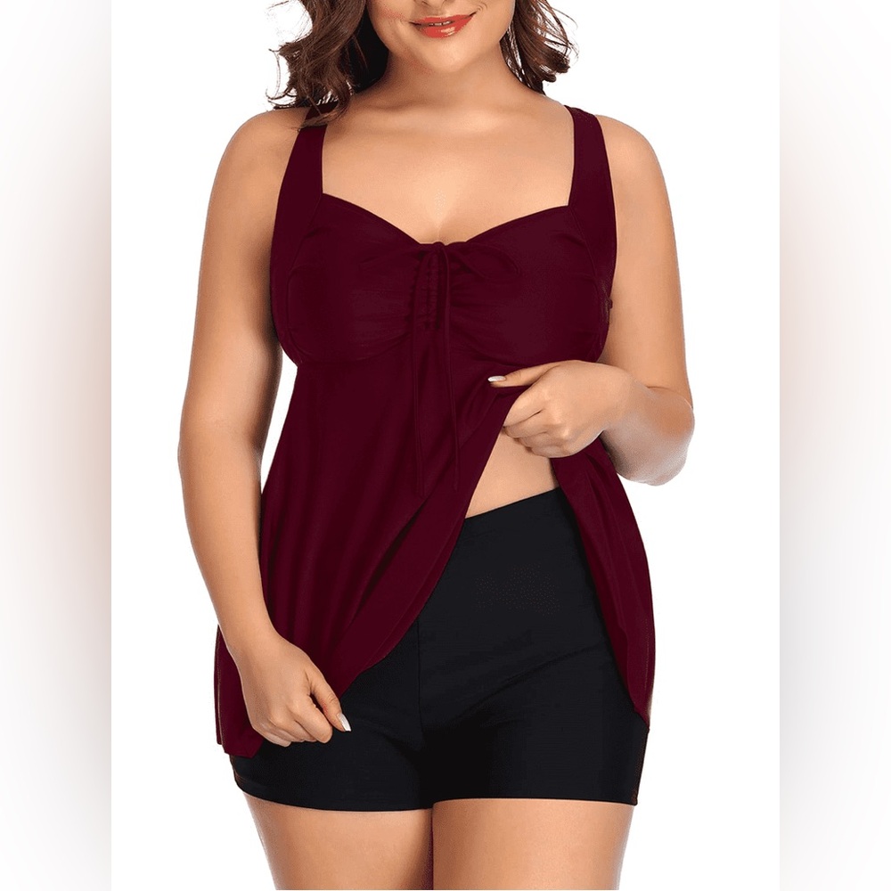Plus Size 2-Piece Bathing Suits Tankini Top with Boyshorts Tummy Control